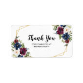 Geometrische Lijst Burgundy Navy Flowers Dank u Etiket (Voorkant)