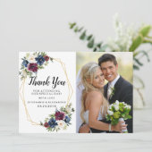 Geometrische Lijst Burgundy Navy Flowers Weddensch Bedankkaart (Staand voorkant)