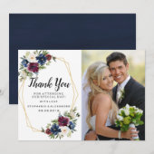 Geometrische Lijst Burgundy Navy Flowers Weddensch Bedankkaart (Voorkant / Achterkant)