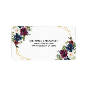 Geometrische Lijst Burgundy Navy Flowers Weddensch Etiket