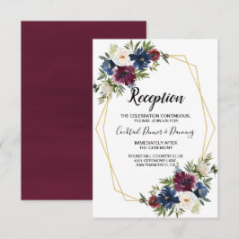 Geometrische Lijst Burgundy Navy Flowers Weddensch Kaart