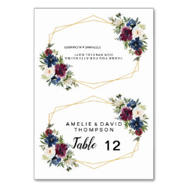 Geometrische Lijst Burgundy Navy Flowers Weddensch Kaart