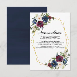 Geometrische Lijst Burgundy Navy Flowers Weddensch Kaart