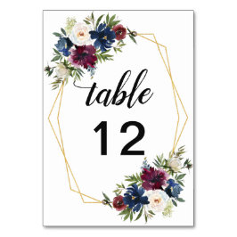 Geometrische Lijst Burgundy Navy Flowers Weddensch Kaart