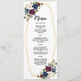 Geometrische Lijst Burgundy Navy Flowers Weddensch Menu