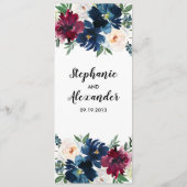 Geometrische Lijst Burgundy Navy Flowers Weddensch Menu (Achterkant)