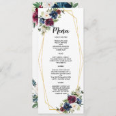 Geometrische Lijst Burgundy Navy Flowers Weddensch Menu (Voorkant / Achterkant)