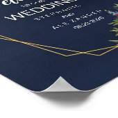 Geometrische Lijst Burgundy Navy Flowers Weddensch Poster (Hoek)