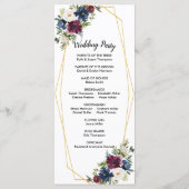 Geometrische Lijst Burgundy Navy Flowers Weddensch Programmakaart (Achterkant)