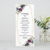 Geometrische Lijst Burgundy Navy Flowers Weddensch Programmakaart (Staand voorkant)