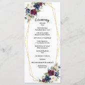 Geometrische Lijst Burgundy Navy Flowers Weddensch Programmakaart (Voorkant)
