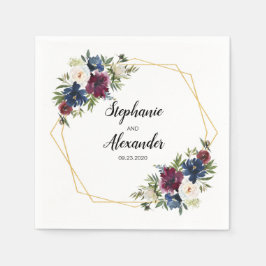 Geometrische Lijst Burgundy Navy Flowers Weddensch Servet