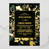 Geometrische lijst groene en gouden bladeren goud folie uitnodiging (Voorkant)