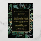 Geometrische lijst groene en gouden bladeren goud folie uitnodiging (Achterkant)