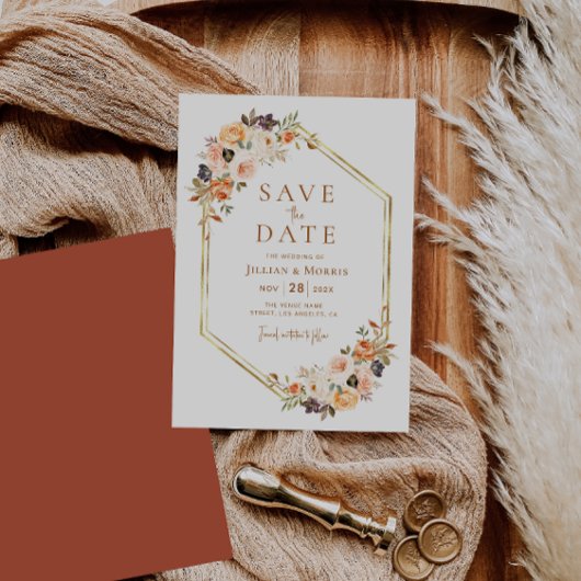 geometrische lijst herfst floral save the date kaart