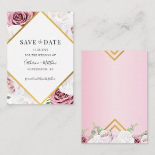 Geometrische lijst roze bloem save the date notitiekaartje