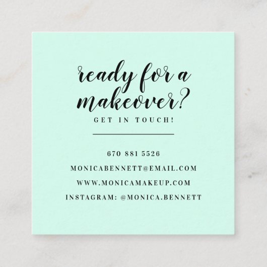 Geometrische lineart chic goud glitter mint groen vierkante visitekaartje (Achterkant)