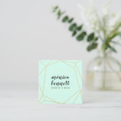 Geometrische lineart chic goud glitter mint groen vierkante visitekaartje (Staand voorkant)