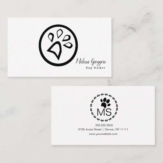 Geometrische Logo van Pet Dog Walker Paw Visitekaartje (Voorkant / Achterkant)