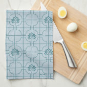 Geometrische Lotus Grid patroon - De witte Lotus Theedoek (Quarter Fold)