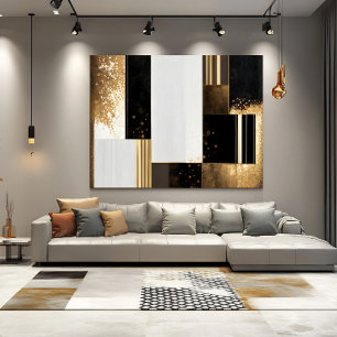 Geometrische luxe goud en zwart canvas afdruk