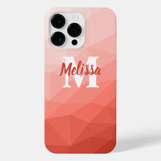 Geometrische maasvormgeving koraal roos monogram iPhone hoesje (Achterkant)