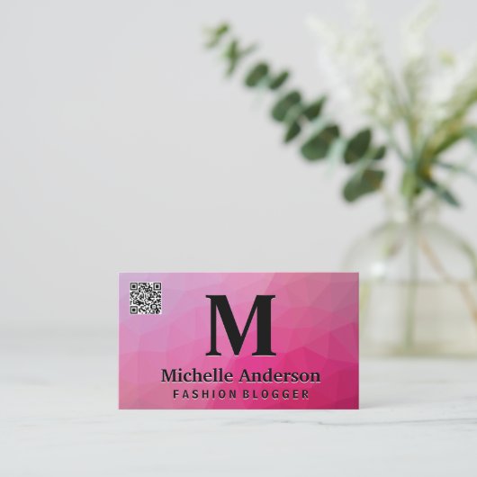 Geometrische magenta | Visitekaartje QR-code (Staand voorkant)