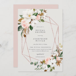 Geometrische Magnolia Bruidsfeest Uitnodiging