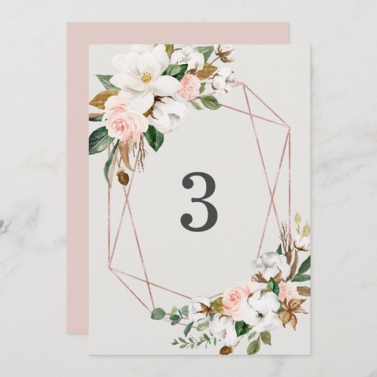 Geometrische magnolia Cotton Table Number kaarten (Voorkant / Achterkant)