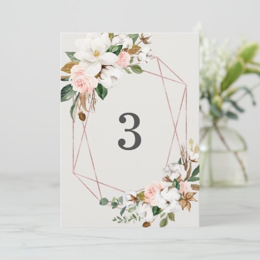 Geometrische magnolia Cotton Table Number kaarten (Staand voorkant)
