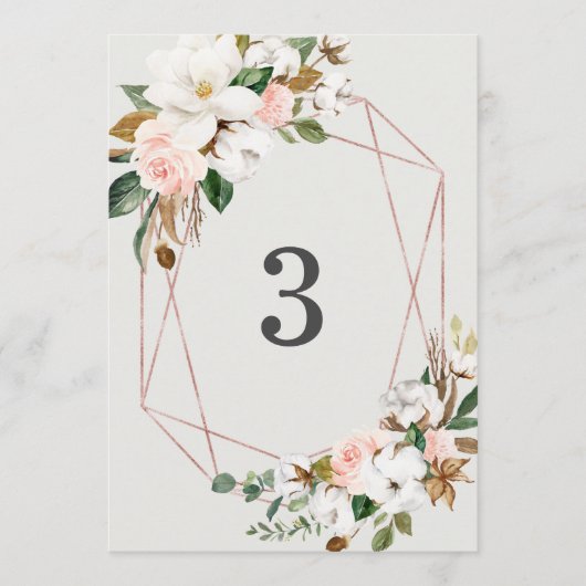 Geometrische magnolia Cotton Table Number kaarten (Voorkant)