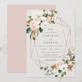 Geometrische Magnolia katoen bruiloft uitnodiging (Voorkant / Achterkant)