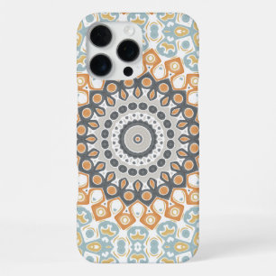 Geometrische Mandala in Oranje, Grijs, en Blauw iPhone 16 Pro Max Hoesje