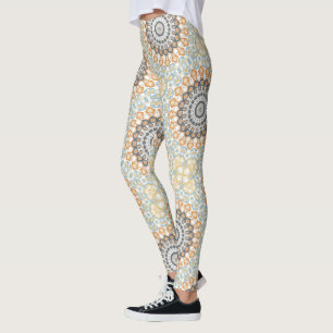 Geometrische Mandala in Oranje, Grijs, en Blauw Leggings
