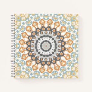 Geometrische Mandala in Oranje, Grijs en Blauw Notitieboek
