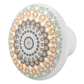 Geometrische mandala in Sinaasappel, grijs en blau Keramische Knop (Rechts)