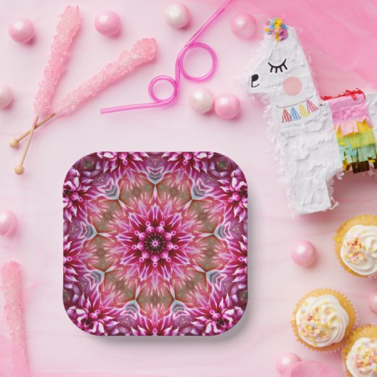 Geometrische mandala roze bloem patroon-67545 papieren bordje (Feest)