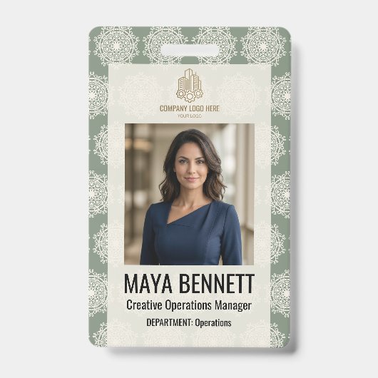 Geometrische Mandala Sage Crème Badge (Voorzijde)