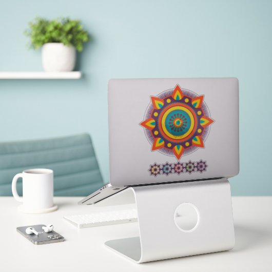 Geometrische Mandala transparant Sticker (Laptop op bureau)