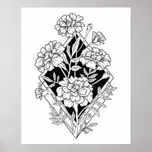 Geometrische Marigold Flowers Poster
