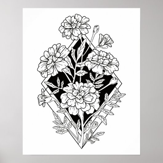 Geometrische Marigold Flowers Poster (Voorkant)
