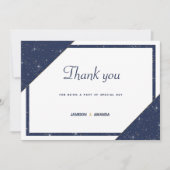 Geometrische marine blauw wit goud glitter Dank u Kaart (Voorkant)