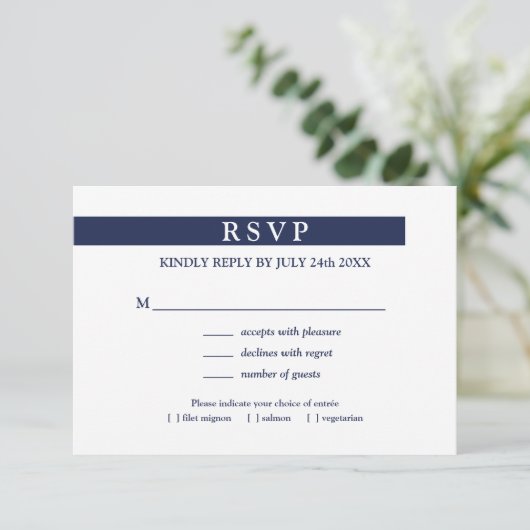 Geometrische Marine Blauw Wit Menu Keuze Trouwen R (Staand voorkant)