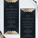 Geometrische marine Blue Gold Gatsby Wedding Menu<br><div class="desc">Vertrouw de trend van Great Gatsby met dit ontwerp - met dit een rackkaart of een trouwontvangstmenu. Antiek voor een prachtige bohemische bruiloft. bruiloft van Stem Boho. Een vormig elegant ontwerp Geometric Deco Geweldig Gatsby-design met kunstdecolijnen in de Great Gatsby-stijl. Heel trendy, modern en verlegen. Gold Foil aan de achterkant...</div>