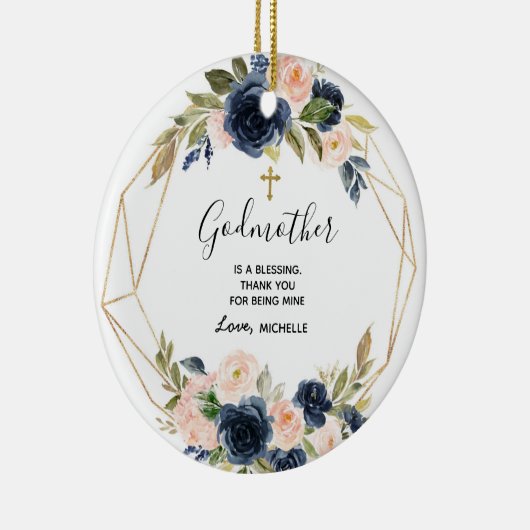 Geometrische marine Blush Floral Godmoeder keepomw Keramisch Ornament (Rechts)