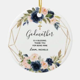 Geometrische marine Blush Floral Godmoeder keepomw Keramisch Ornament