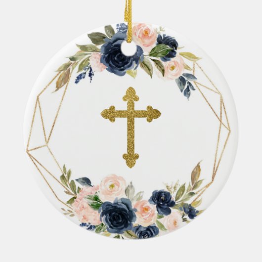 Geometrische marine Blush Floral Godmoeder keepomw Keramisch Ornament (Achterkant)