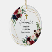 Geometrische marine Burgundy Floral Godmoeder keep Keramisch Ornament (Rechts)