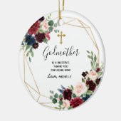 Geometrische marine Burgundy Floral Godmoeder keep Keramisch Ornament (Links)