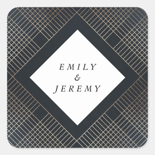 Geometrische marine Gold Gatsby Wedding Vierkante Sticker (Voorkant)